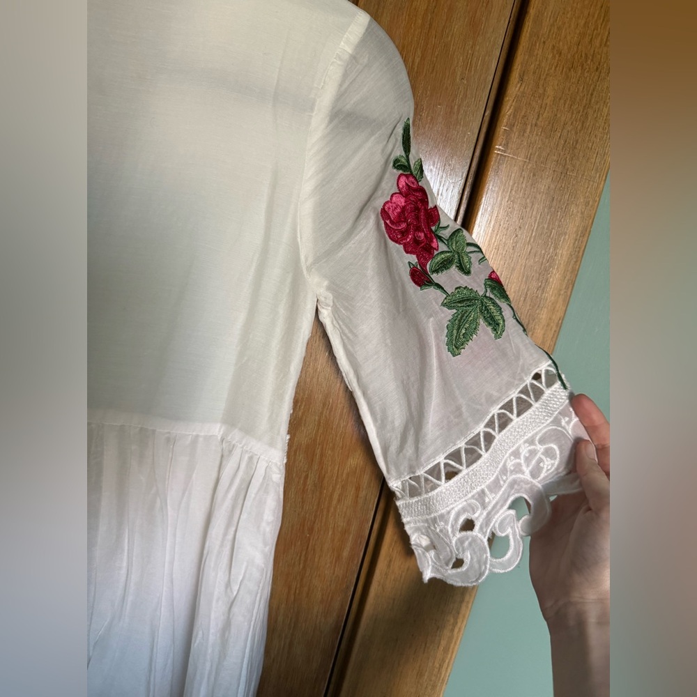 Silk and cotton embroidered lace button front mini dress - Picture 16 of 16